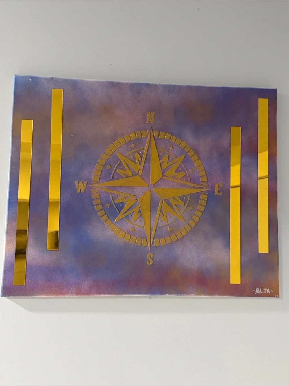 Gold Compass Wall Art on Purple Background - Unknown Brand
